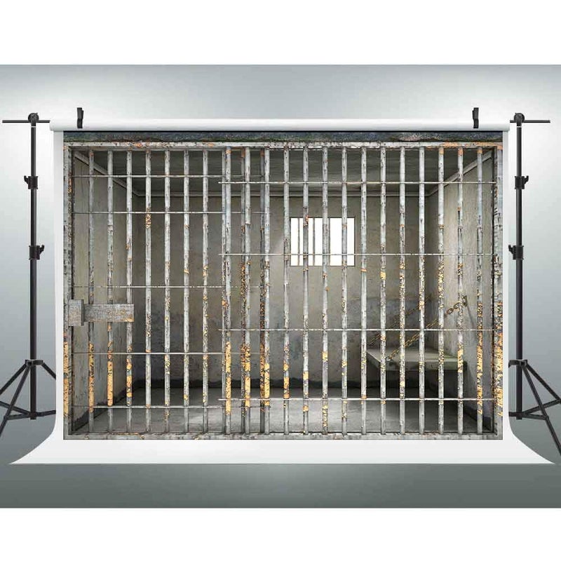 EOA 7(W) x5(H) FT Prison Jail Bars Backdrop Murder Party Crime Police Mugshot Cell Photography Background Birthday Events Decoration Kids Adults Funny Photoshot Props YouTube Studio - Image 1